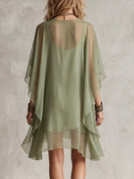 Women's Solid Color V-neck 3/4 Sleeve Casual Loose Chiffon Dress