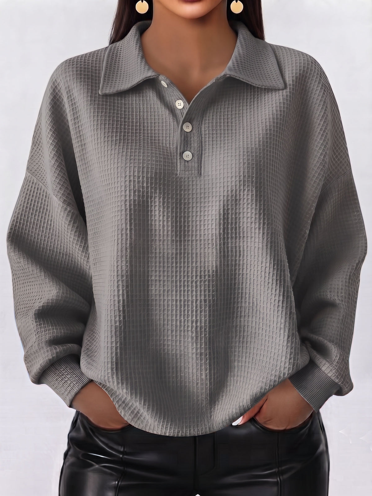 Cozy Casual Polo Collar Waffle Shirt
