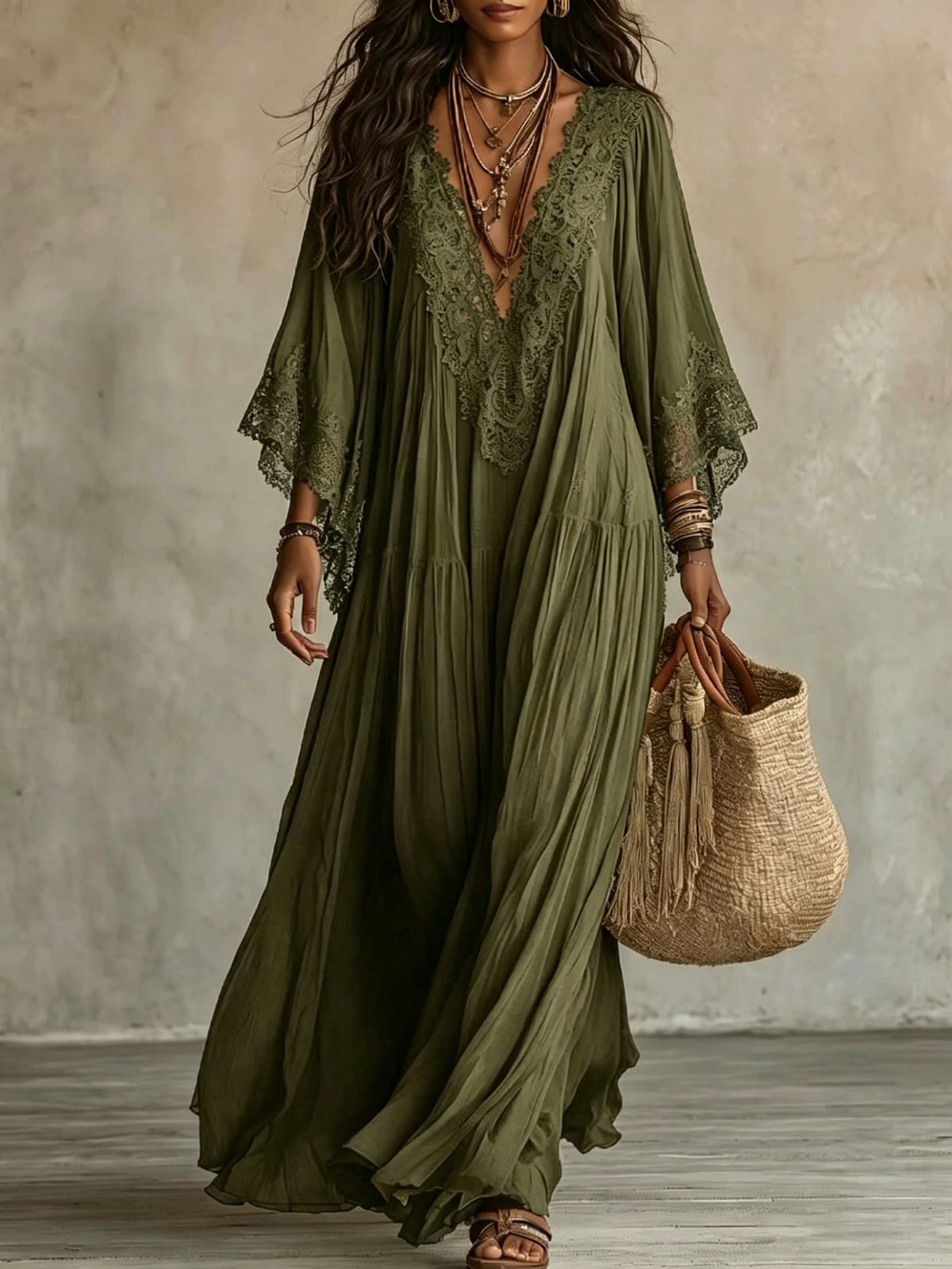 Cozy And Romantic Patchwork Lace And Chiffon Maxi Dress