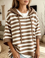 Loose And Comfortable Striped Knit Hoodie