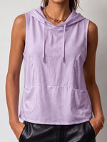 Women's Solid Color Sleeveless Casual Loose Hooded Top