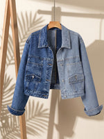 Color-block Cropped Denim Jacket With Inverted Pockets And Paneling