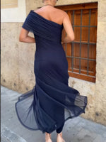 Elegant Stretch Mesh One-shoulder A-line Fitted Dress