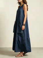 Loose-fit, Sleeveless Cotton-linen Dress With 3d Pockets