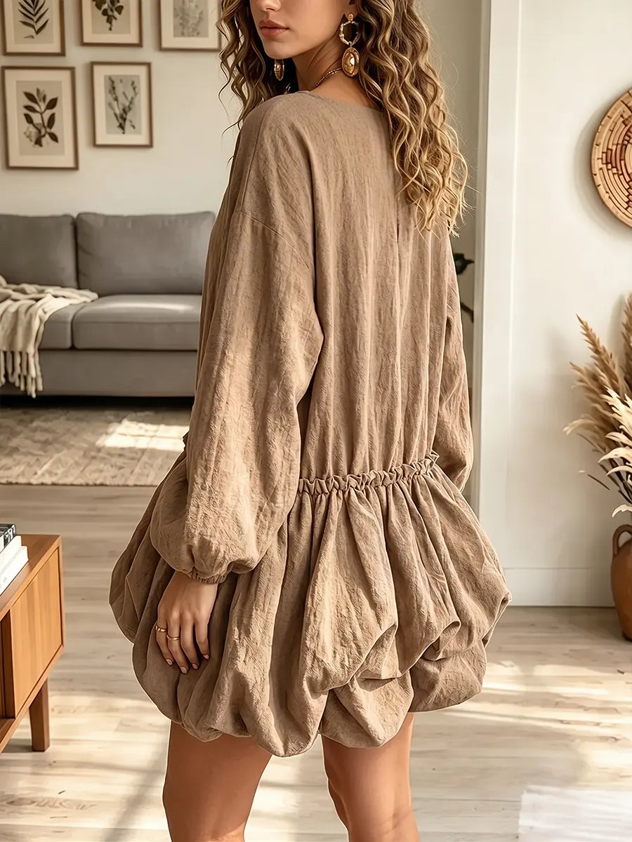 Vintage Elegant Cotton And Linen Patchwork Irregularly Shaped Hemline Dress