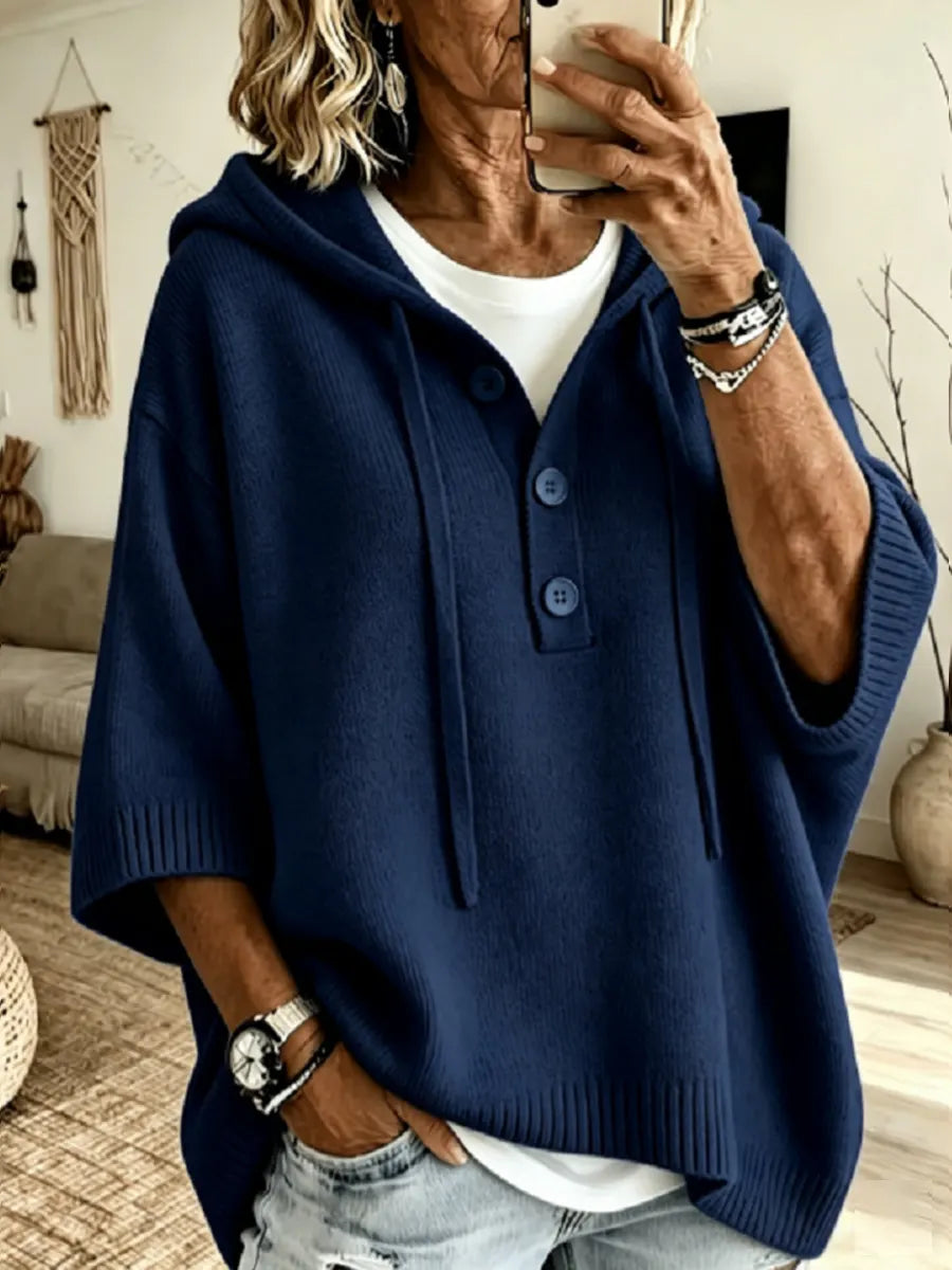 Cozy Oversized Knit Henley Hoodie