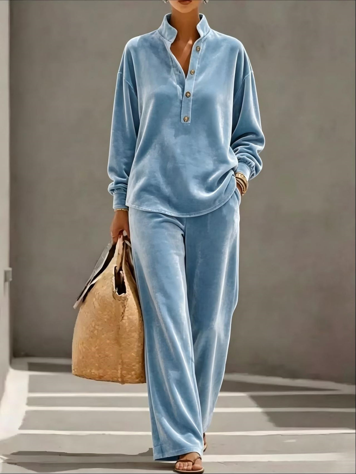 Loose And Cozy Velvet Two-piece Set (top And Pants)