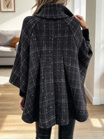 Vintage Chic Plaid Pattern Art Casual Stylish 3/4 Sleeve Cape Coat