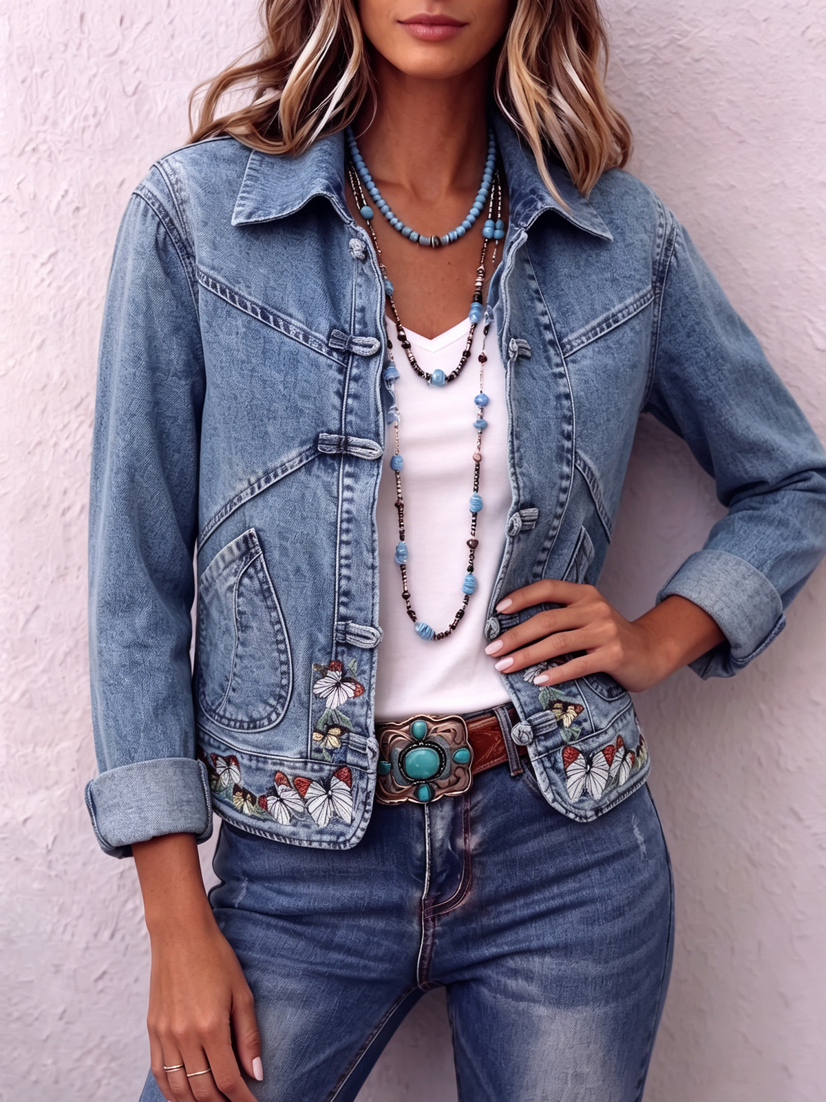 Retro Butterfly Embroidered Denim Jacket
