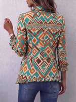 Women's Geometric Print Shirt Collar Long-sleeved Casual Loose Cotton Cardigan