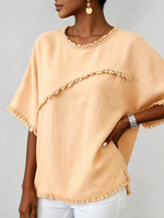 Boho-chic Fringed Cotton And Linen Top