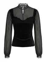 Vintage-style Bohemian Patchwork Lace And Stretch Velvet Top