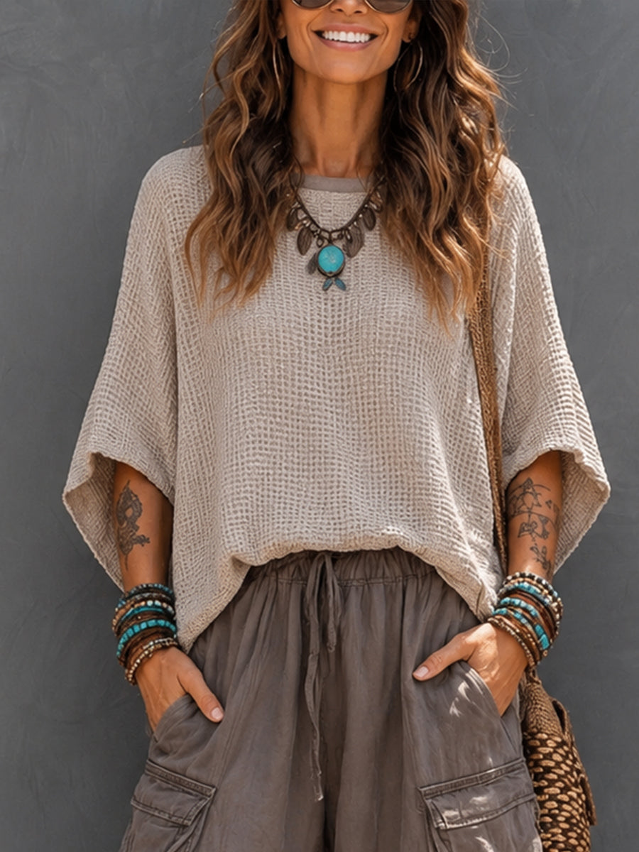 Casual & Cozy Two-piece Set: Waffle-knit Cotton Top And Cotton Cargo Pants