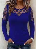 Round Neck Chest Diamond Rhinestone Cutout Long Sleeve Top
