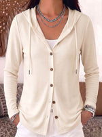 Women's Solid Color Long-sleeved Casual Loose Hooded Pure Cotton Cardigan