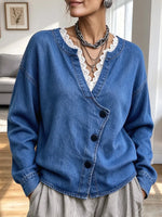 Retro Lace Denim Patchwork Art Casual Stylish Long Sleeve Coat