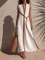 Women's Stand-up Collar Sleeveless Casual Loose Cotton And Linen Dress