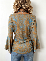 Bohemian Casual Stretch Bell Sleeves Blouse