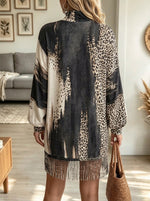 Women's Leopard Splash Print Fringe Hem Sweater Dress