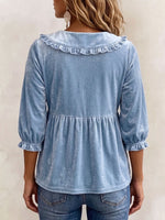 Women's Solid Color Peter Pan Collar 3/4 Sleeve Casual Loose Velvet Top