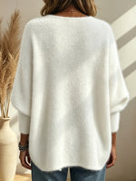 Soft Fuzzy Mohair V-neck Batwing Sweater