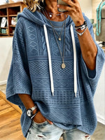 Comfotable Textured Jacquard Oversize Kintted Hooded Pullover