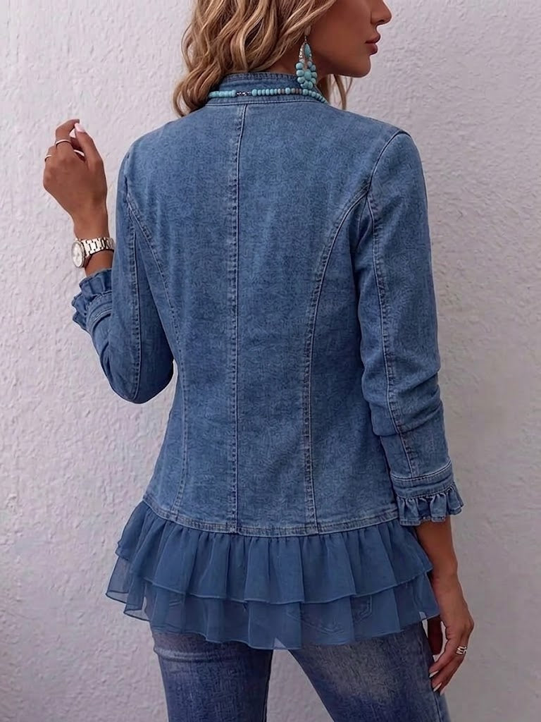 Vintage-style Denim And Chiffon Ruffled Jacket