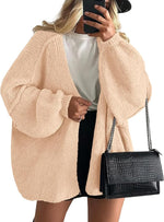 Long Lantern Sleeve Knit Open Front Lightweight Sweater