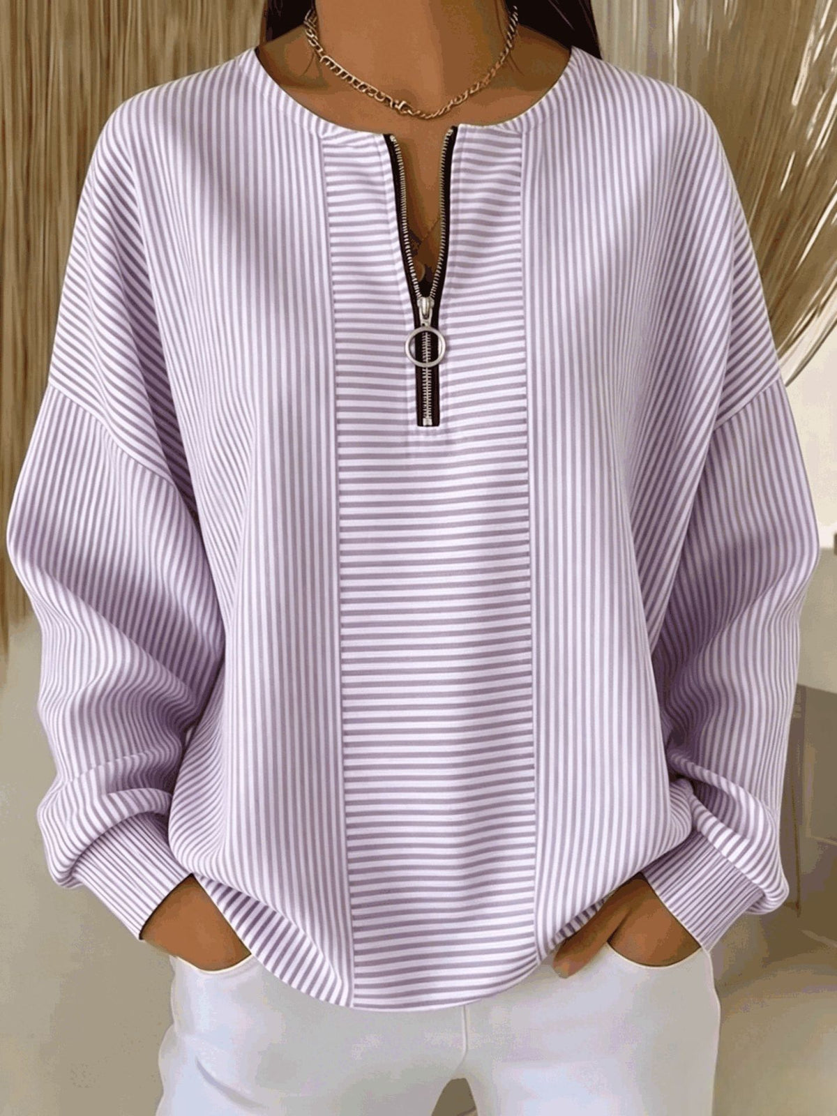 Casual Striped Half-zip Sweatshirt