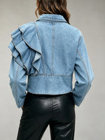 Casual Ruffled Cropped Denim Jacket