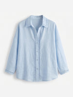 Casual Long-sleeve Linen-cotton Shirt With Spliced cutout Webbing