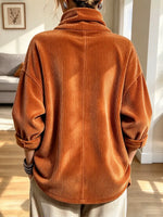 Retro Asymmetrical Art Casual Pockets Stylish Long Sleeve Corduroy Coat