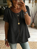 Cozy And Casual Patchwork Linen And Cotton Top With Openwork Weave