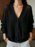 Effortless Open-Knit Cardigan – Deep V-Neck & Breathable Mesh Texture