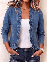 Women's Long-sleeved Casual Loose Denim Cardigan With Ruffled Collar