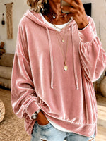 Luxurious Crushed Velvet Hoodie – Drawstring Detail & Relaxed Balloon Sleeves