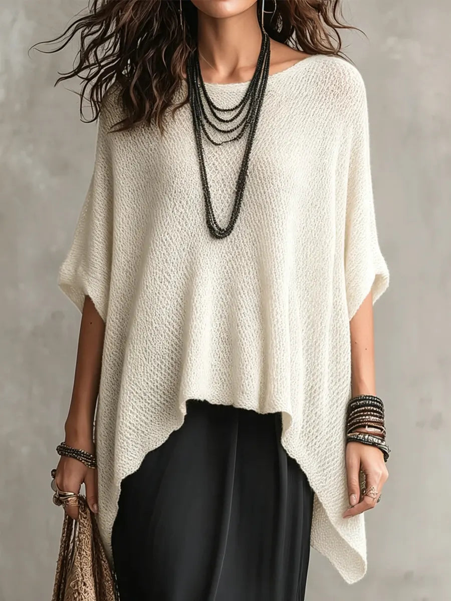 Women's Simple Oversized Knit Sweater With Asymmetrical Hem Design