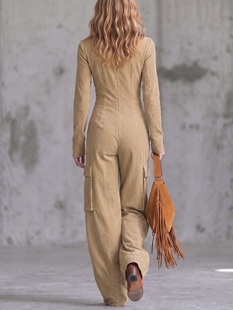Boho-chic Stripe Linen Wide-Leg Jumpsuit