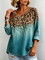 Boho Casual Leopard Ombre Casual Denim Top