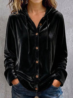 Women's Solid Color Long-sleeved Casual Loose Velvet Hooded Cardigan