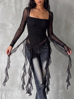Cozy Stretch Mesh Ribbon Top