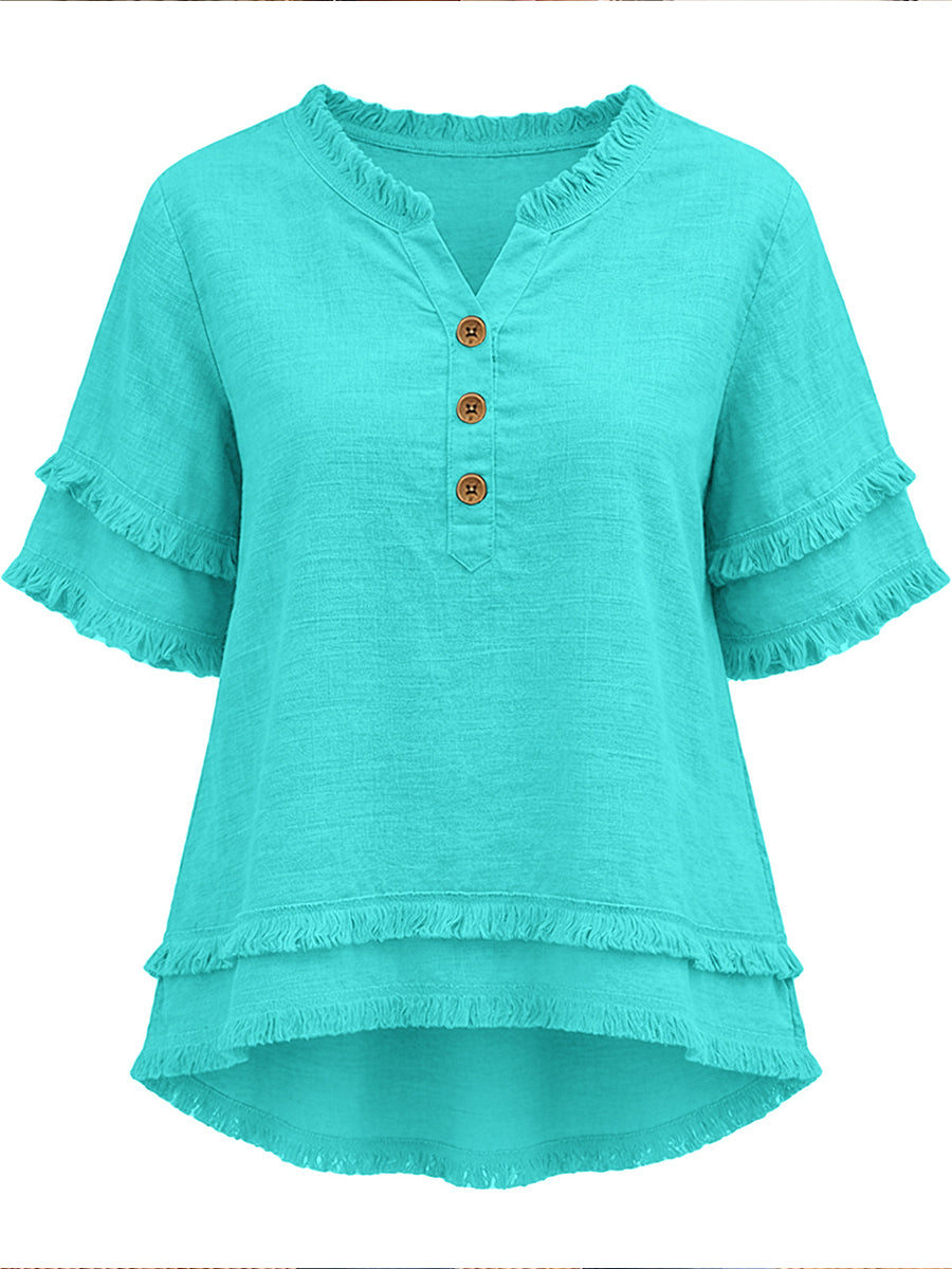 Casual Raw-edge Linen And Cotton Shirt