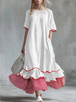 Casual Patchwork Red Striped Short-sleeved Dress