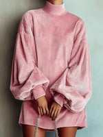 Loose And Cozy Corduroy Lantern-sleeve Mini Dress