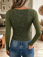 Women's Leopard Print Ruched Bustier Long-Sleeve Top
