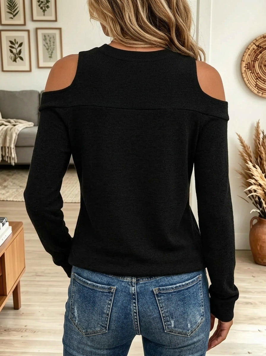 Women's Cold-Shoulder Chest Cutout Long-Sleeve Top