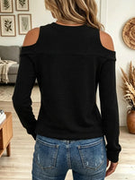 Women's Cold-Shoulder Chest Cutout Long-Sleeve Top