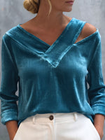 Elegant Off-shoulder Velvet Shirt