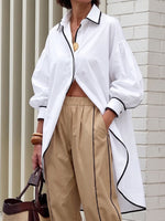 Women's Collared Long-sleeved Casual Loose Cotton Long Shirt
