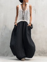 Artistic Knit-Spliced Balloon Maxi Dress